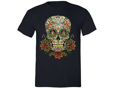 XtraFly Apparel Men's Sugar Skull Tree Ugly Christmas Crewneck Short Sleeve T-shirt