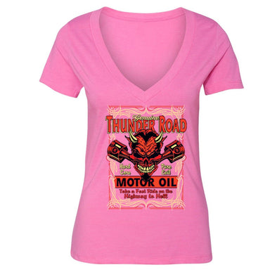 XtraFly Apparel Women's Genuine Thunder Road Devil Biker Motorcycle V-neck Short Sleeve T-shirt