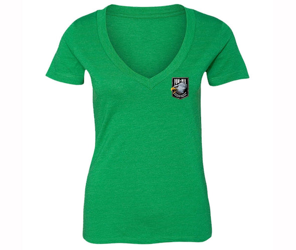 XtraFly Apparel Women's Eagle Pocket Military Pow Mia V-neck Short Sleeve T-shirt