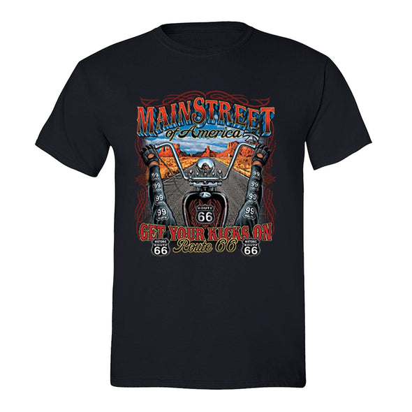 XtraFly Apparel Men's Get Your Kicks On Route 66 Biker Motorcycle Crewneck Short Sleeve T-shirt