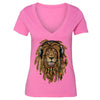 XtraFly Apparel Women's Lion Rasta Reggae  V-neck Short Sleeve T-shirt