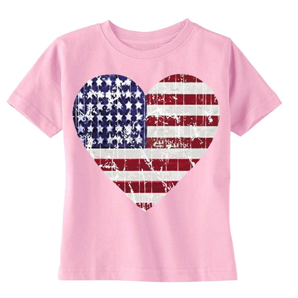 XtraFly Apparel Girls Distressed Heart Flag American Pride Crewneck Short Sleeve T-shirt