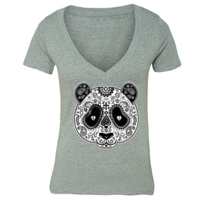 XtraFly Apparel Women's Panda Sugarskull Skulls Day Of Dead V-neck Short Sleeve T-shirt