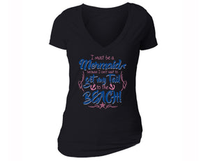 XtraFly Apparel Women's I Must be a Mermaid Beach Novelty Gag V-neck Short Sleeve T-shirt