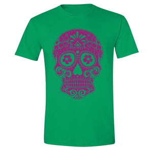 XtraFly Apparel Men's Pink Sugarskull Muerte Skulls Day Of Dead Crewneck Short Sleeve T-shirt