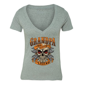 XtraFly Apparel Women's Grandpa Man Myth Legend Skulls Day Of Dead V-neck Short Sleeve T-shirt