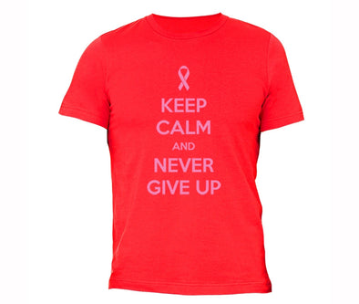 XtraFly Apparel Men's Never Give Up Pink Breast Cancer Ribbon Crewneck Short Sleeve T-shirt