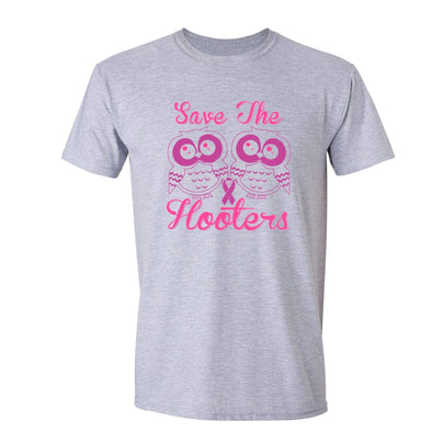XtraFly Apparel Men's Save Hooters Pink Owl Breast Cancer Ribbon Crewneck Short Sleeve T-shirt