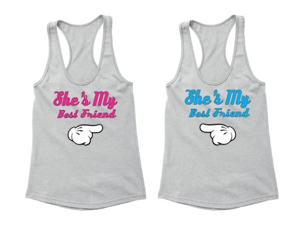 XtraFly Apparel BFF She's my best Friend Valentine's Matching Couples Racer-back Tank-Top