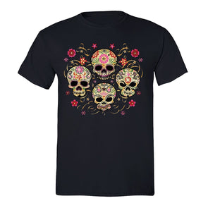 XtraFly Apparel Men's Muerte Four Sugarskull Skulls Day Of Dead Crewneck Short Sleeve T-shirt