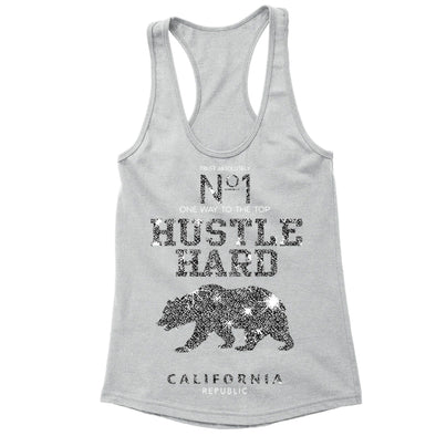 XtraFly Apparel Women's Hustle Hard Bear CA California Pride Racer-back Tank-Top