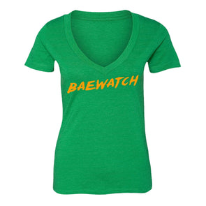 XtraFly Apparel Women's Baewatch Novelty Gag V-neck Short Sleeve T-shirt