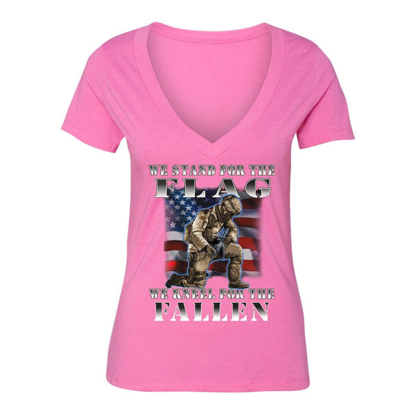 XtraFly Apparel Women's Kneel For Fallen American Pride V-neck Short Sleeve T-shirt