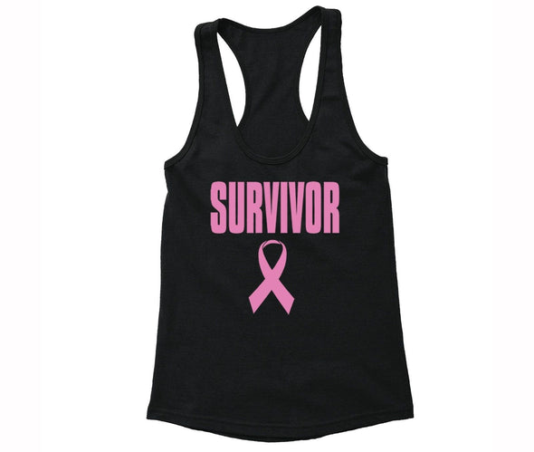 XtraFly Apparel Women's Survivor Pink Breast Cancer Ribbon Racer-back Tank-Top