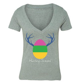 XtraFly Apparel Women's Hunting Season Antlers Easter V-neck Short Sleeve T-shirt