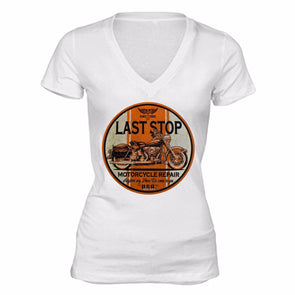 XtraFly Apparel Women's Last Stop Repair Biker Motorcycle V-neck Short Sleeve T-shirt