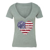 XtraFly Apparel Women's Distressed Heart Flag American Pride V-neck Short Sleeve T-shirt