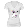 XtraFly Apparel Women's Unicorn Dabbing Rainbow Novelty Gag V-neck Short Sleeve T-shirt