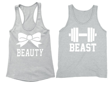 XtraFly Apparel Beauty Bow Beast Weight Valentine's Matching Couples Racer-back Tank-Top