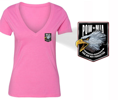 XtraFly Apparel Women's Eagle Pocket Military Pow Mia V-neck Short Sleeve T-shirt