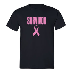 XtraFly Apparel Men's Survivor Pink Breast Cancer Ribbon Crewneck Short Sleeve T-shirt