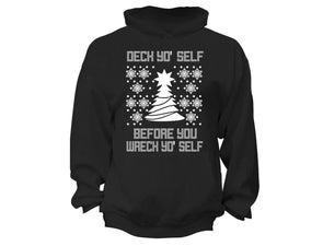 XtraFly Apparel Deck Yo' Self Tree Ugly Christmas Hooded-Sweatshirt Pullover Hoodie