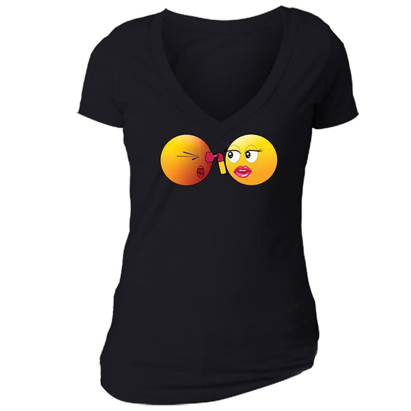 XtraFly Apparel Women's Emoji Pepper Spray Novelty Gag V-neck Short Sleeve T-shirt