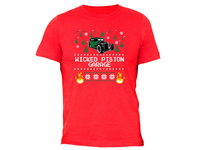 XtraFly Apparel Men's Wicked Piston Garage Ugly Christmas Crewneck Short Sleeve T-shirt