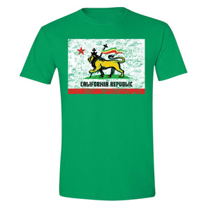 XtraFly Apparel Men's Lion Judah Rasta Reggae California Pride Crewneck Short Sleeve T-shirt