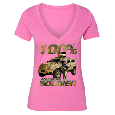 XtraFly Apparel Women's 100% American Soldier Military Pow Mia V-neck Short Sleeve T-shirt
