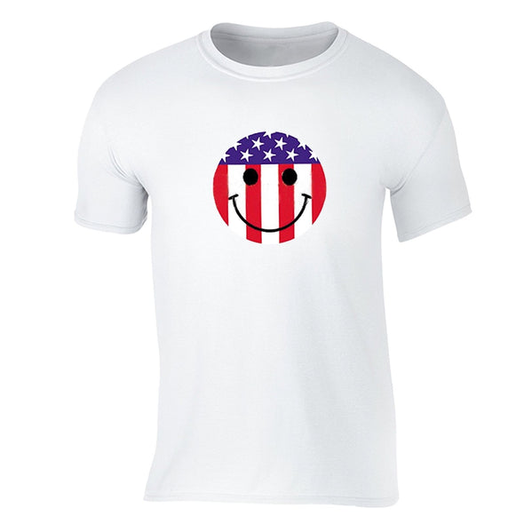 XtraFly Apparel Men's Smiley Emoji Flag American Pride Crewneck Short Sleeve T-shirt