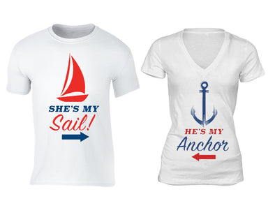 XtraFly Apparel Sail Anchor Vacation Valentine's Matching Couples Short Sleeve T-shirt
