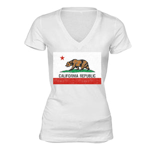 XtraFly Apparel Women's Republic Bear Flag CA California Pride V-neck Short Sleeve T-shirt