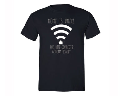 XtraFly Apparel Men's Home is Where the WIFI Novelty Gag Crewneck Short Sleeve T-shirt