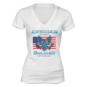 XtraFly Apparel Women's Soldier by Choice Military Pow Mia V-neck Short Sleeve T-shirt