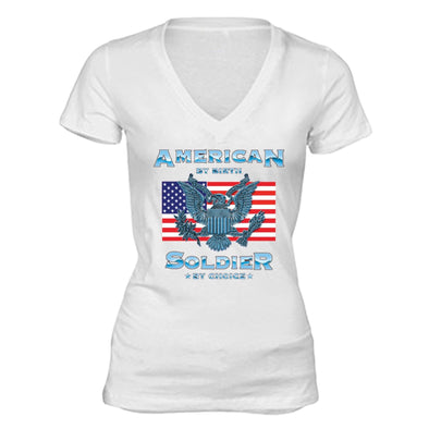 XtraFly Apparel Women's Soldier by Choice Military Pow Mia V-neck Short Sleeve T-shirt