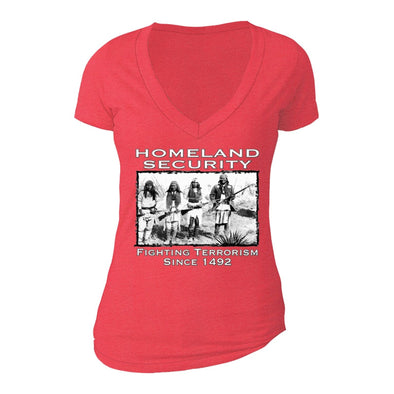 XtraFly Apparel Women's Homeland Security Native 2nd Amendment V-neck Short Sleeve T-shirt