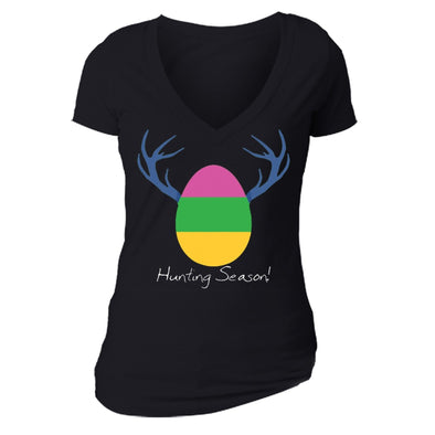 XtraFly Apparel Women's Hunting Season Antlers Easter V-neck Short Sleeve T-shirt