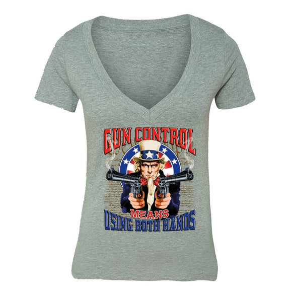 XtraFly Apparel Women's Gun Control Uncle Sam 2nd Amendment V-neck Short Sleeve T-shirt