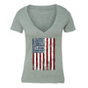 XtraFly Apparel Women's American Flag Distressed 4th of July V-neck Short Sleeve T-shirt