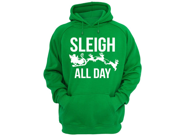 XtraFly Apparel Sleigh All Day Reindeer Ugly Christmas Hooded-Sweatshirt Pullover Hoodie