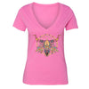 XtraFly Apparel Women's Cow Skull Dreamcatcher Pink Tribal Animal V-neck Short Sleeve T-shirt