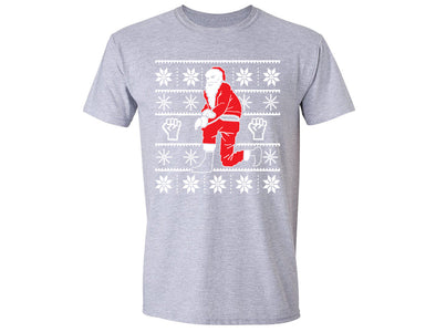 XtraFly Apparel Men's Kneeling Santa Ugly Christmas Crewneck Short Sleeve T-shirt