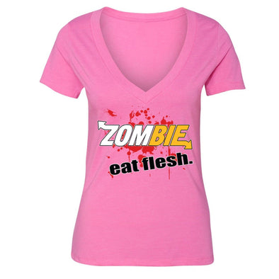 XtraFly Apparel Women's Zombie Eat Flesh Novelty Gag V-neck Short Sleeve T-shirt