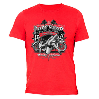 XtraFly Apparel Men's Body Shop Girl Biker Motorcycle Crewneck Short Sleeve T-shirt