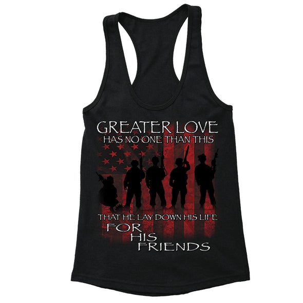 XtraFly Apparel Women's Greater Love USA Military Pow Mia Racer-back Tank-Top