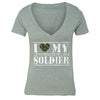 XtraFly Apparel Women's I Love Soldier Camo Military Pow Mia V-neck Short Sleeve T-shirt