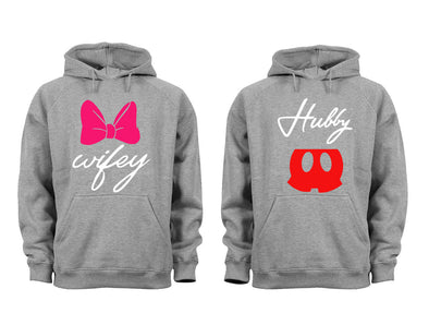 XtraFly Apparel Hubby Wifey Pink Bow Valentine's Matching Couples Hooded-Sweatshirt Pullover Hoodie