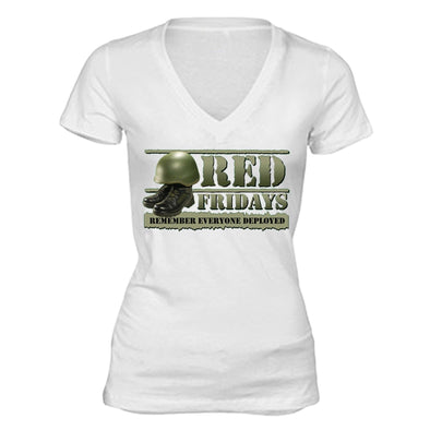 XtraFly Apparel Women's R.E.D. Red Fridays Military Pow Mia V-neck Short Sleeve T-shirt