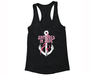 XtraFly Apparel Women's Anchored Hope Breast Cancer Ribbon Racer-back Tank-Top